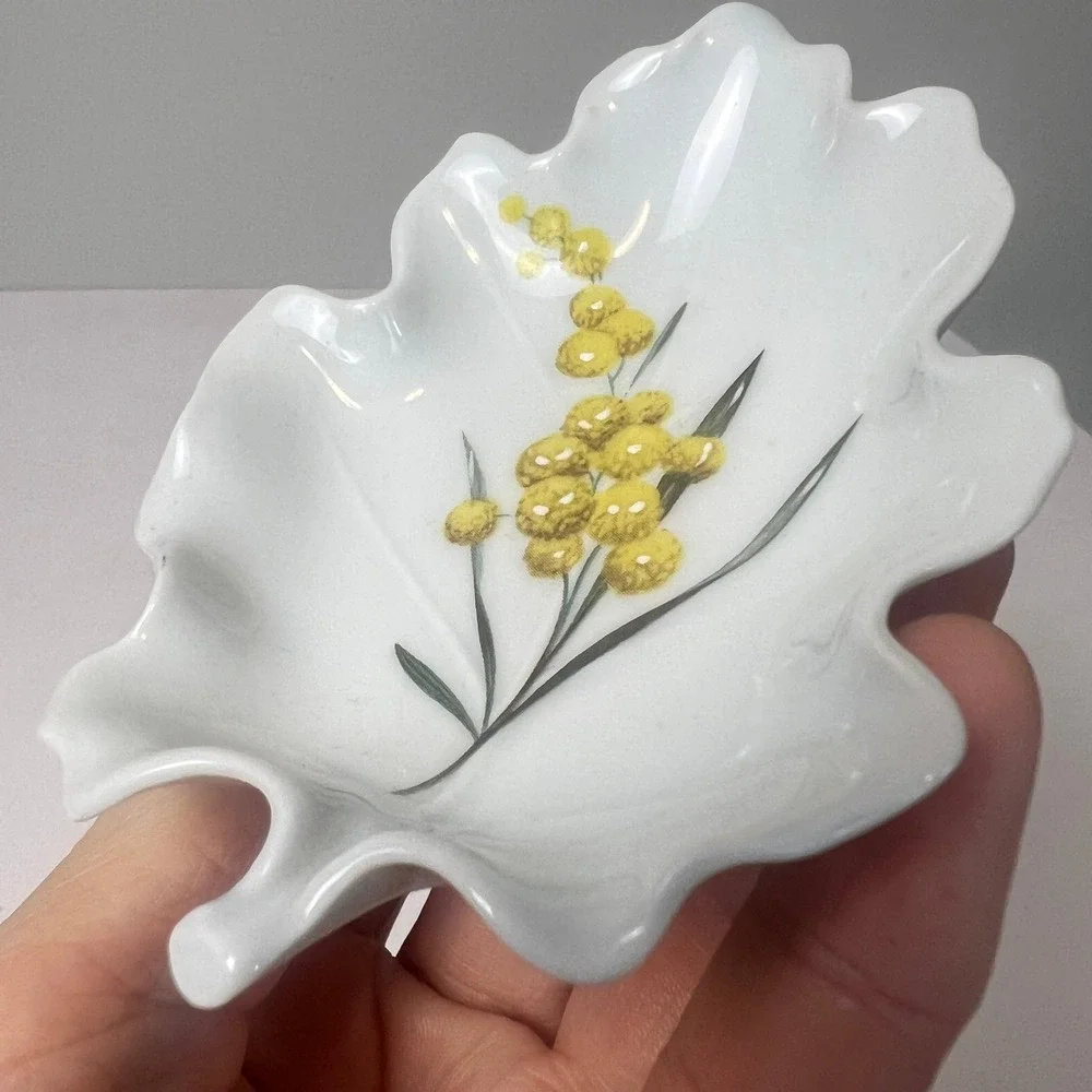 Chamart Limoges Trinket Dish VTG Scalloped Candy Yellow Leaf Floral French Decor